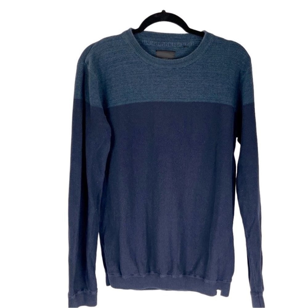 Minimum‎ block Pelle knit sweater unisex sz L light & dark blue 100% cotton 355